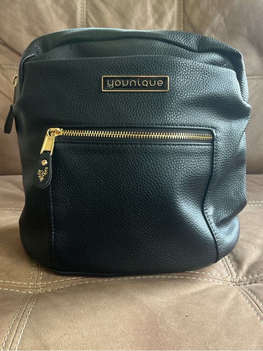 Younique Black Pebble Faux Leather Mini Backpack with Gold Hardware